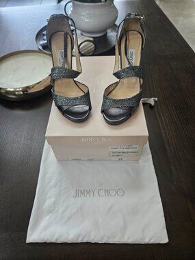 Jimmy Choo Suede Mirror Leather Perspex - Flame 133MIXER Size 37 Heels Sandals
